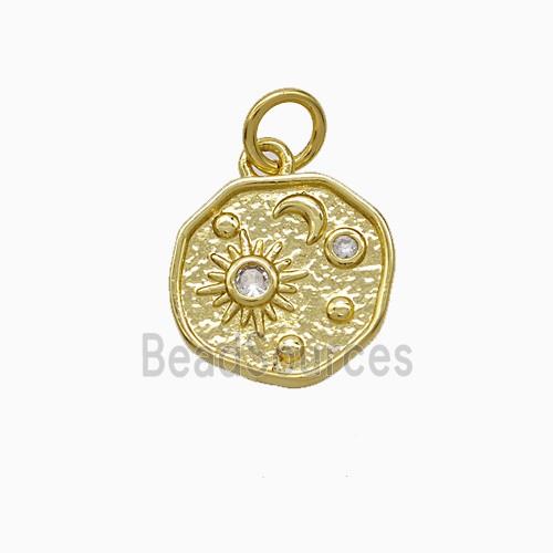 Copper Sun Moon Pendant Pave Zirconia Gold Plated