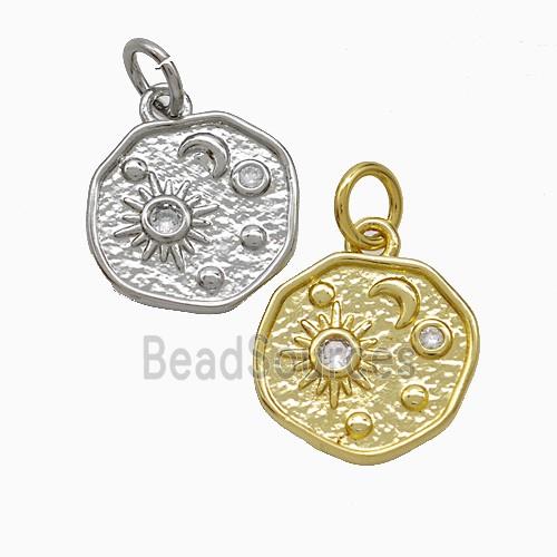 Copper Sun Moon Pendant Pave Zirconia Mixed