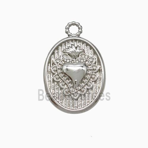 Copper Heart Pendant Oval Platinum Plated