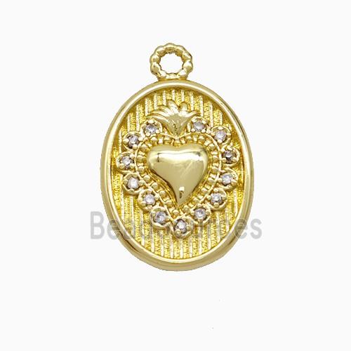 Copper Heart Pendant Oval Pave Zirconia Gold Plated