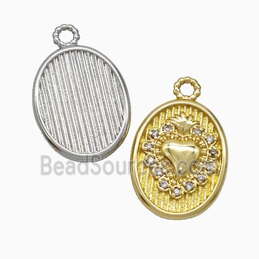 Copper Heart Pendant Oval Pave Zirconia Mixed
