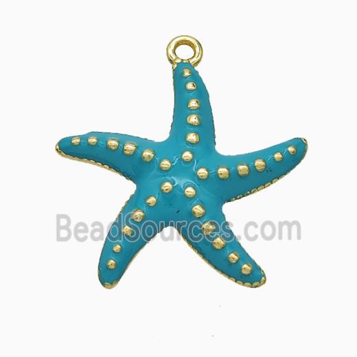 Copper Starfish Pendant Teal Enamel Gold Plated