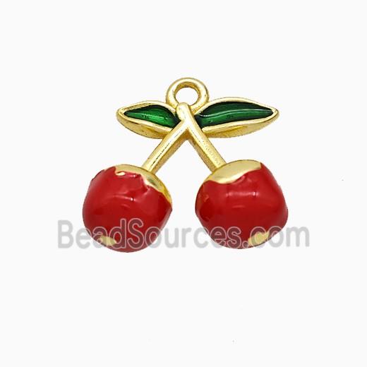 Copper Cherry Pendant Red Enamel Gold Plated