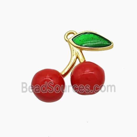 Copper Cherry Pendant Red Enamel Gold Plated