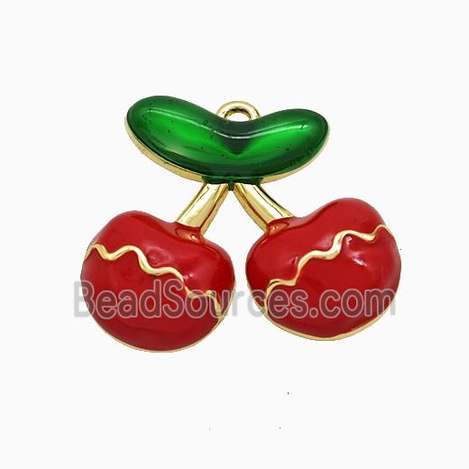 Copper Cherry Pendant Red Enamel Gold Plated