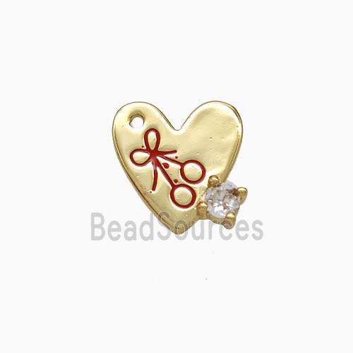 Copper Heart Pendant Red Enamel Cherry Gold Plated