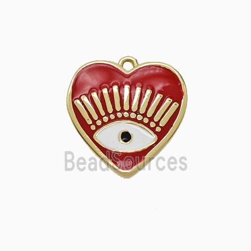 Copper Heart Eye Pendant Red Enamel Gold Plated