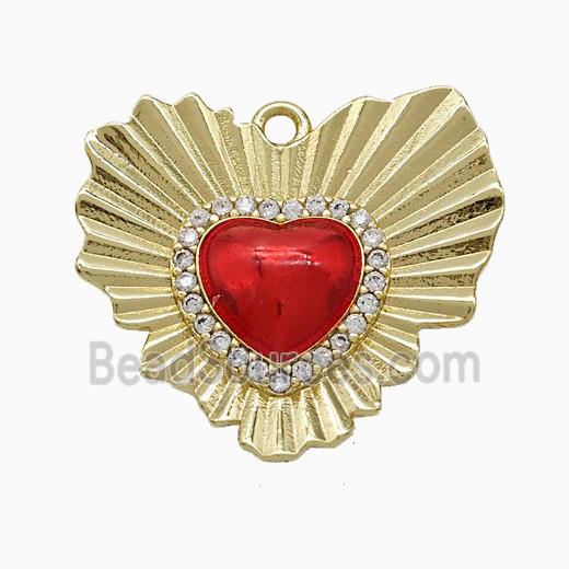 Copper Heart Pendant Pave Zirconia Red Painted Gold Plated
