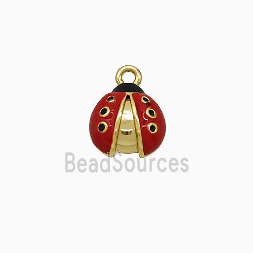 Copper Ladybug Pendant Red Enamel Gold Plated