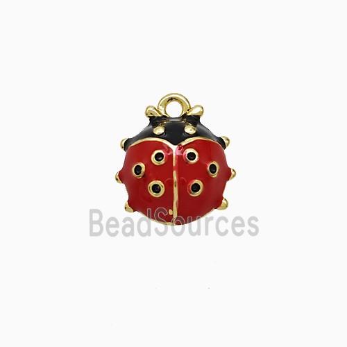 Copper Ladybug Pendant Red Enamel Gold Plated