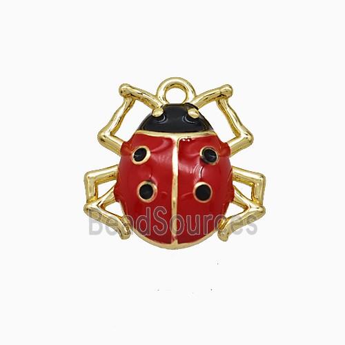 Copper Ladybug Pendant Red Enamel Gold Plated