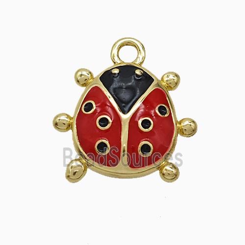 Copper Ladybug Pendant Red Enamel Gold Plated
