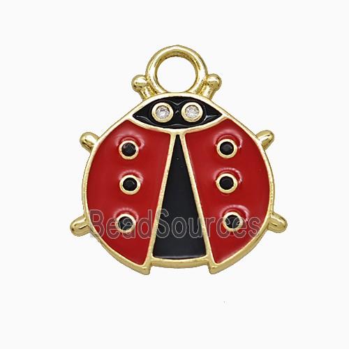 Copper Ladybug Pendant Red Enamel Gold Plated