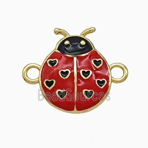 Copper Ladybug Connector Red Enamel Gold Plated