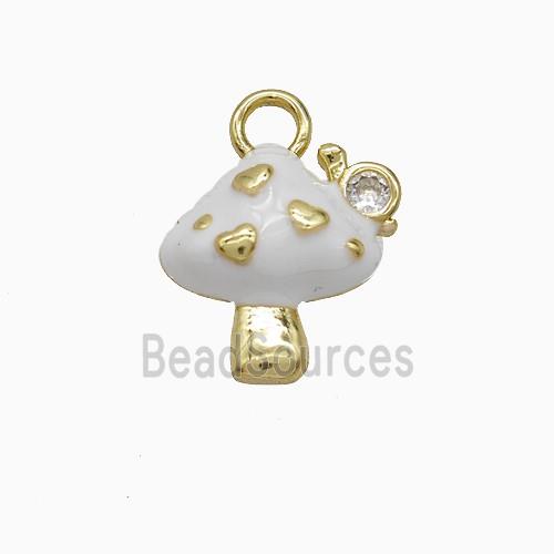 Copper Mushroom Pendant White Enamel Gold Plated