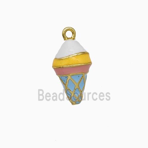 Ice Cream Charms Copper Pendant Multicolor Enamel Gold Plated