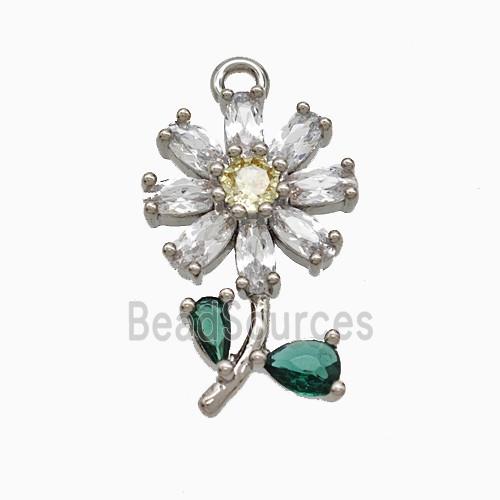 Copper Flower Pendant Pave Crystal Glass Platinum Plated