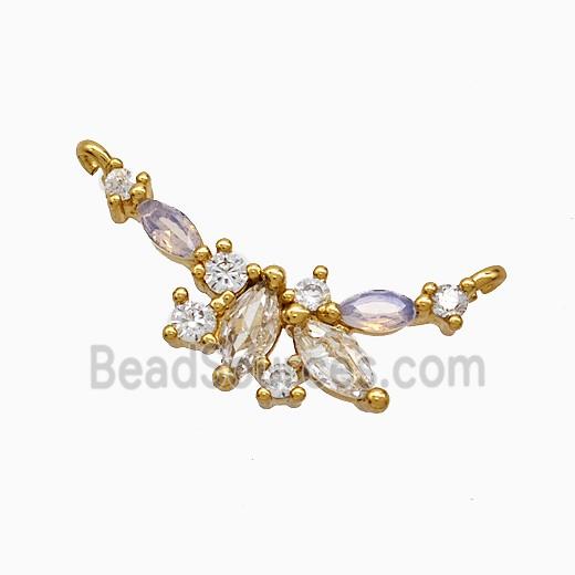 Copper Flower Link Pendant Pave Crystal Glass 2loops Gold Plated
