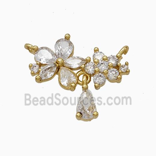 Copper Flower Link Pendant Pave Crystal Glass 2loops Gold Plated