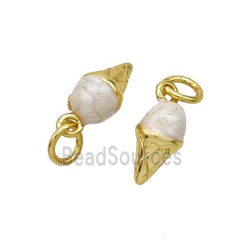 Ice Cream Charms Copper Pendant White Painted Gold Plated