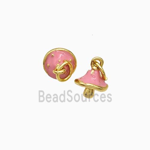Copper Mushroom Pendant Pink Enamel Gold Plated