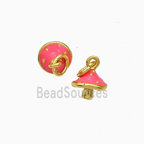 Copper Mushroom Pendant Pink Enamel Gold Plated
