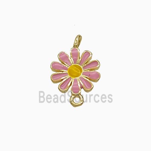 Copper Flower Connector Pink Enamel Gold Plated