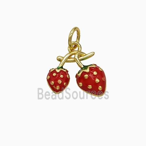 Copper Strawberry Pendant Red Enamel Gold Plated