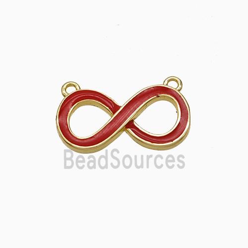 Copper Infinity Pendant Red Enamel 2loops Gold Plated