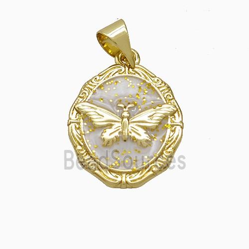 Copper Butterfly Pendant White Painted Gold Plated