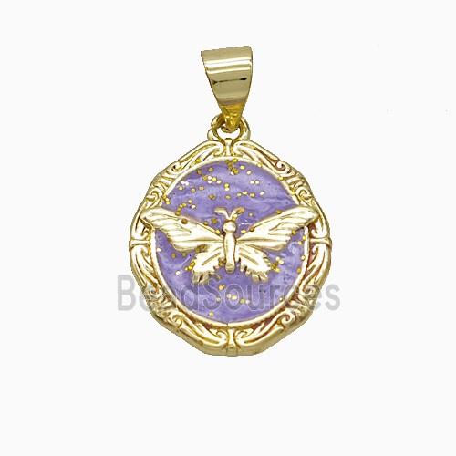 Copper Butterfly Pendant Lavender Painted Gold Plated
