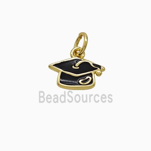 Copper Trencher Cap Pendant Black Enamel Gold Plated