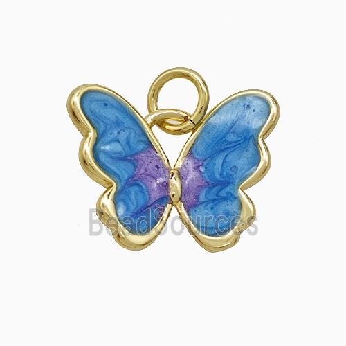 Copper Butterfly Pendant Blue Painted Gold Plated