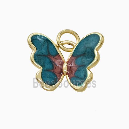 Copper Butterfly Pendant Green Painted Gold Plated