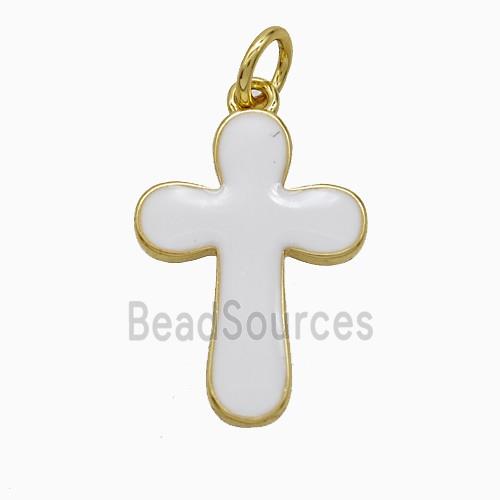 Copper Cross Pendant White Enamel Gold Plated