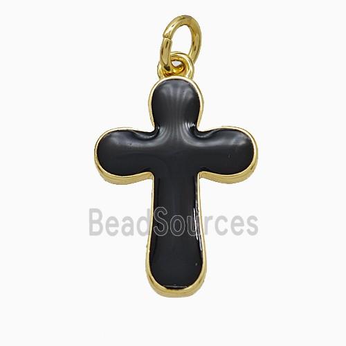 Copper Cross Pendant Black Enamel Gold Plated
