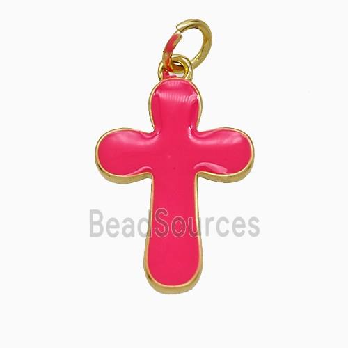 Copper Cross Pendant Red Enamel Gold Plated