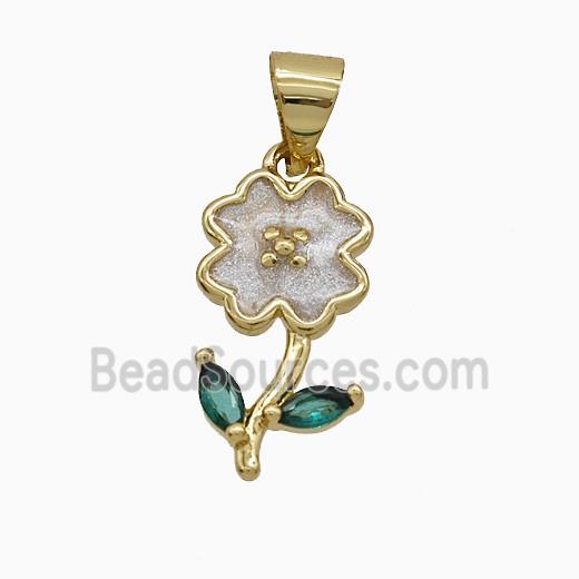 Copper Flower Pendant White Enamel Gold Plated