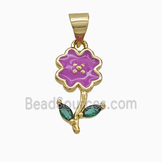 Copper Flower Pendant Lavender Enamel Gold Plated