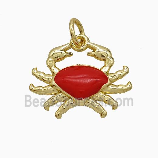 Copper Crab Pendant Red Enamel Gold Plated