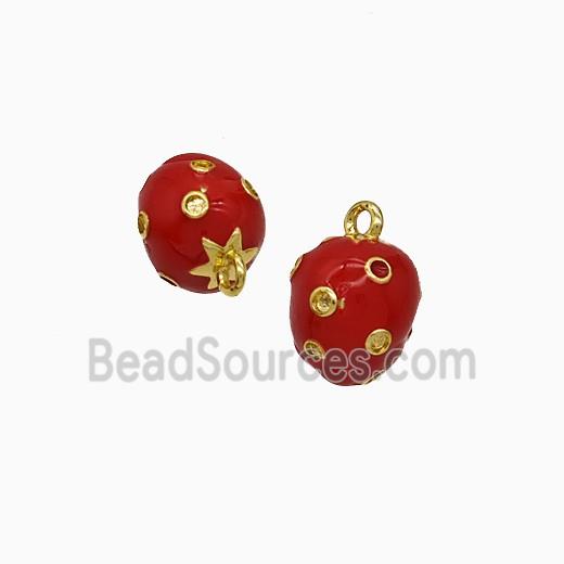 Copper Strawberry Pendant Red Enamel Gold Plated