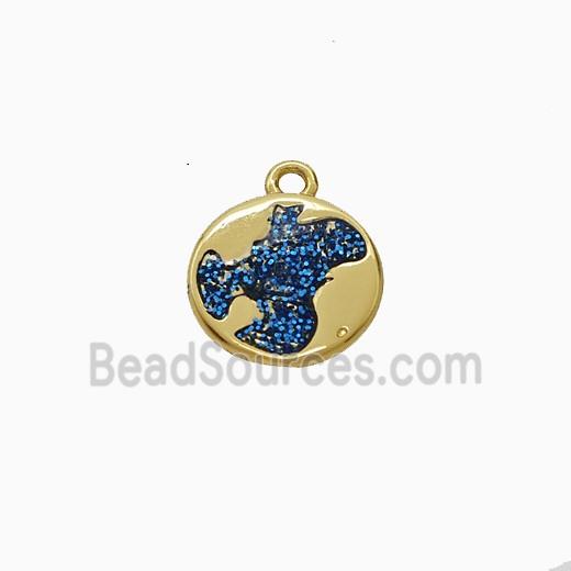 Copper Circle Pendant Blue Painted Gold Plated