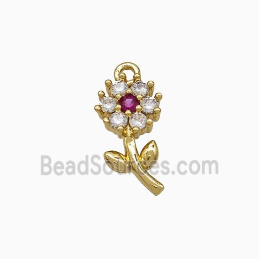 Copper Flower Pendant Pave Zirconia Gold Plated