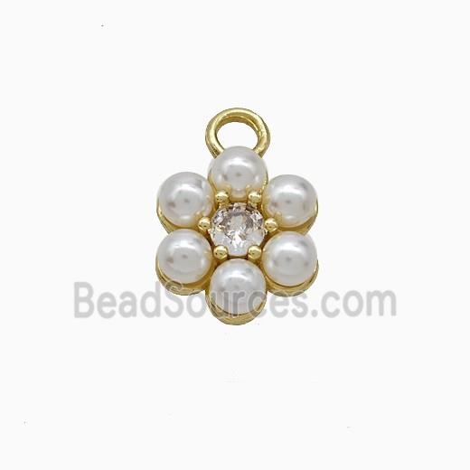 Copper Flower Pendant Pave Pearlized Resin Gold Plated