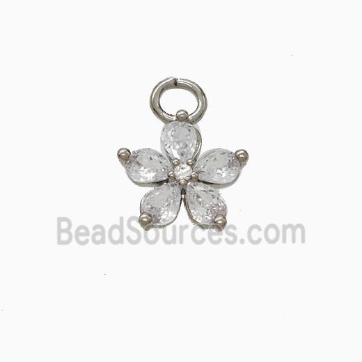 Copper Flower Pendant Pave Zirconia Platinum Plated