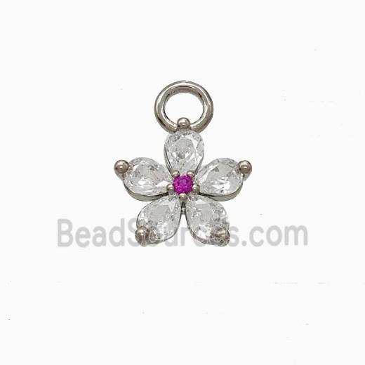 Copper Flower Pendant Pave Zirconia Platinum Plated