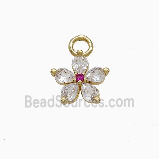Copper Flower Pendant Pave Zirconia Gold Plated
