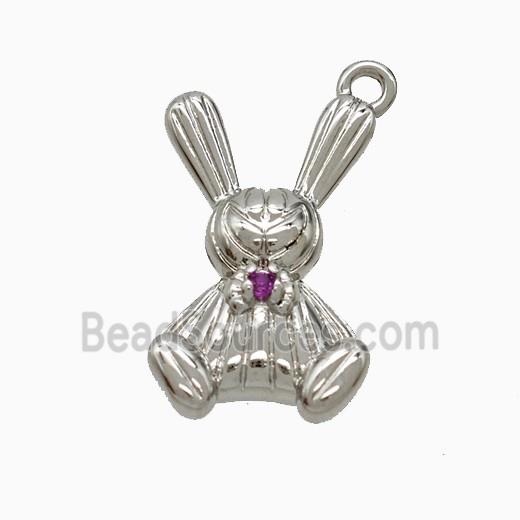 Copper Rabbit Pendant Pave Zirconia Platinum Plated