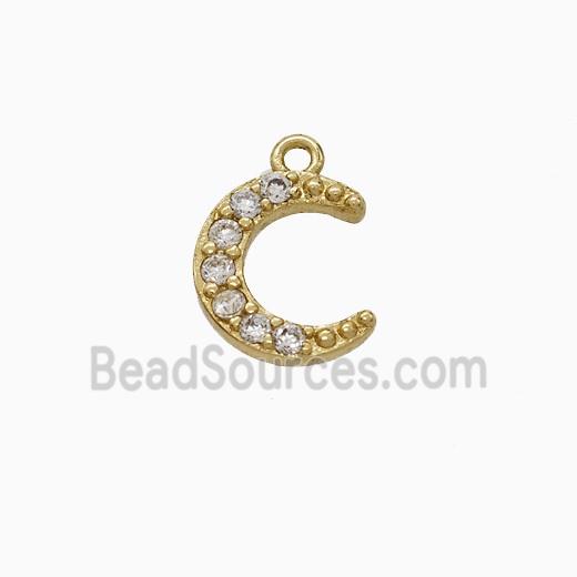 Copper Crescent Moon Pendant Pave Zirconia Gold Plated
