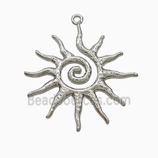 Copper Sun Pendant Spiral Hammered Platinum Plated